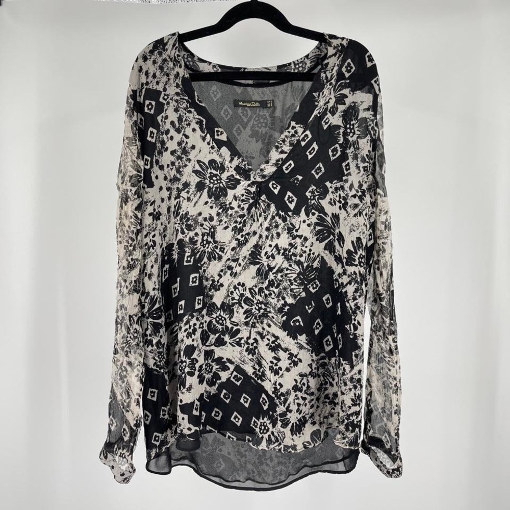 Y2K Massimo Dutti Euro Mesh Top Designer 4 Small V Neck Floral Italy Whimsigoth